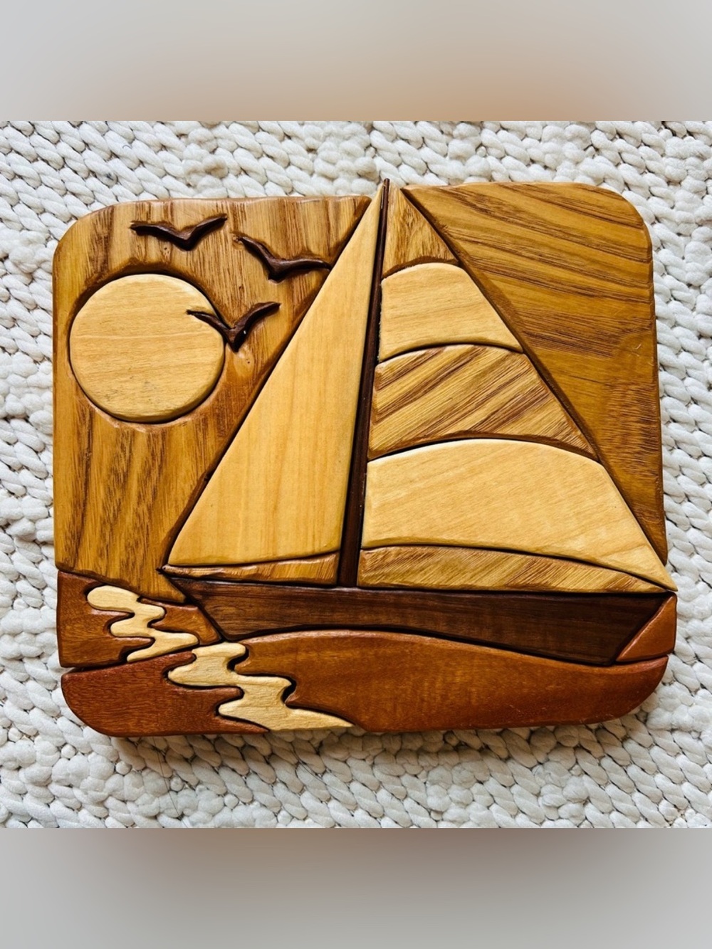 INTARSIA Wood Wall Art Nautical Boat Coastal Design from the Maldives RARE